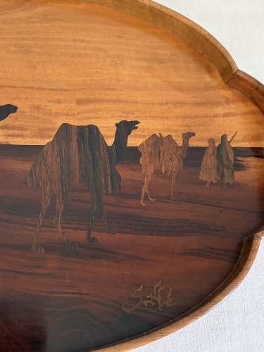 Antiquités - Emile Gallé - Plateau Art nouveau orientaliste La caravane dans le desert