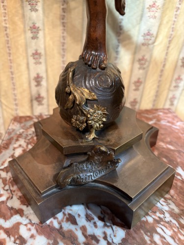 Ernest Rancoulet (1870-1915), lampe en bronze "retour du printemps" - Art nouveau