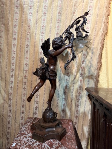 Antiquités - Ernest Rancoulet (1870-1915), lampe en bronze "retour du printemps"