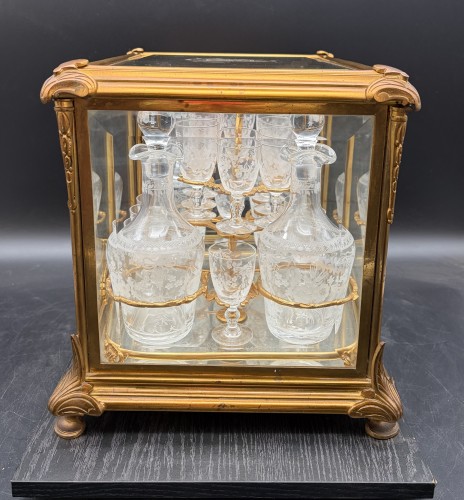 Napoléon III - Cave à liqueur bronze doré et cristal taillé Napoléon III