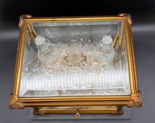 Antiquités - Cave à liqueur bronze doré et cristal taillé Napoléon III
