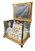 Cave à liqueur bronze doré et cristal taillé Napoléon III