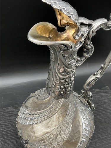 Antiquités - Aiguière en argent et cristal poinçon Minerve