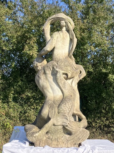 Amphitrite et Poseidon, importante statue de parc en marbre  - Sculpture Style Louis XV