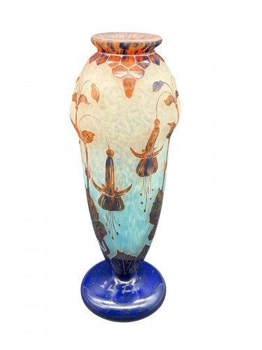 Le verre Français Schneider - Grand vase Art nouveau Fuchsias