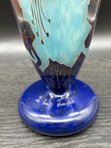 Le verre Français Schneider - Grand vase Art nouveau Fuchsias - Verrerie, Cristallerie Style Art nouveau