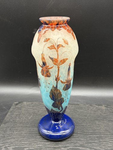 Art nouveau - Le verre Français Schneider - Grand vase Art nouveau Fuchsias