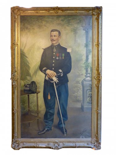 Important portrait d'officier grandeur nature, signé Noroy début XXe siècle