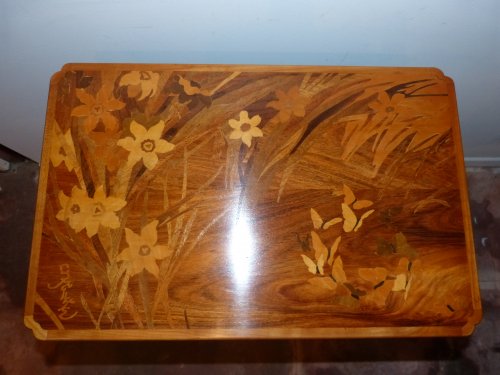 Emile Gallé, table art nouveau école de Nancy, Fleurs et papillons - Galerie Vaudemont