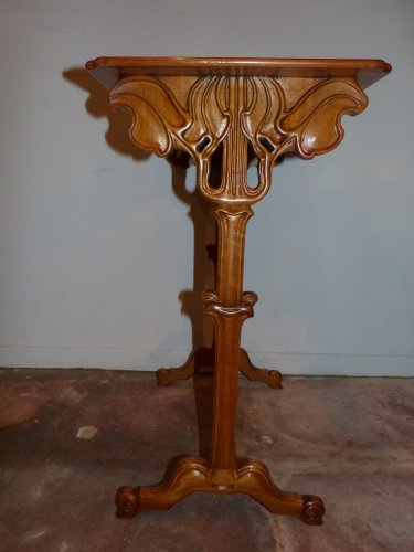XXe siècle - Emile Gallé, table art nouveau école de Nancy, Fleurs et papillons