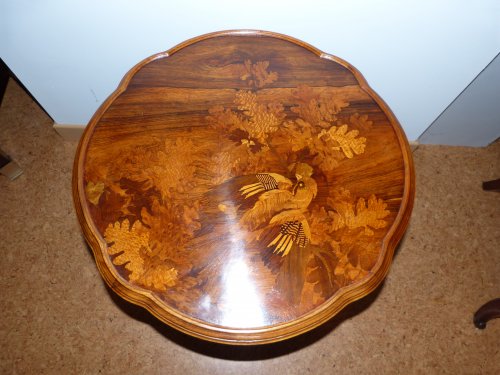 Antiquités - Emile Gallé, table basse Art Nouveau - Le geai des chênes