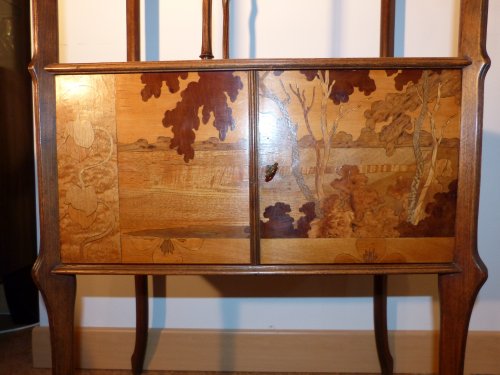 Antiquités - Emile Gallé -Petit meuble étagère à portes Décor Pavots