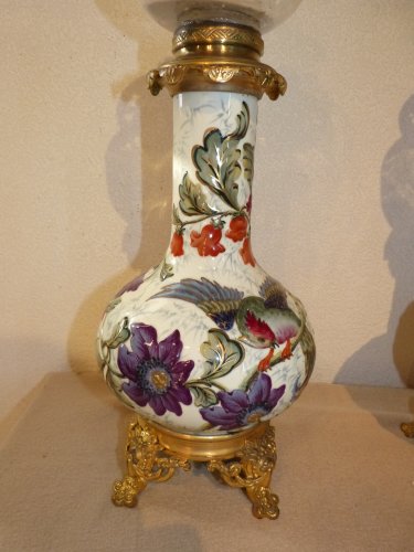 Paire de lampes Art nouveau en faïence de Luneville - Art nouveau