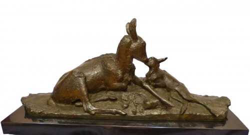 Biche et son faon - Ary Bitter et Lehmann Editeur bronze numéroté cire perdue