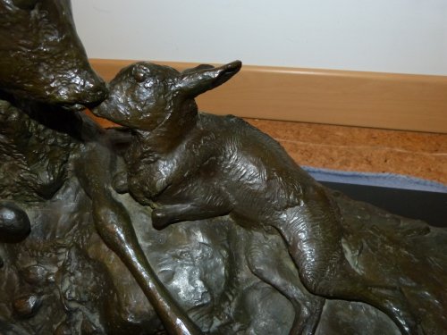 Biche et son faon - Ary Bitter et Lehmann Editeur bronze numéroté cire perdue - Sculpture Style Art nouveau