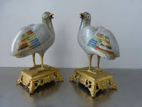 Pair of perfume burners, China late 18th century gilt copper and cloisonné enamels - Asian Works of Art Style 