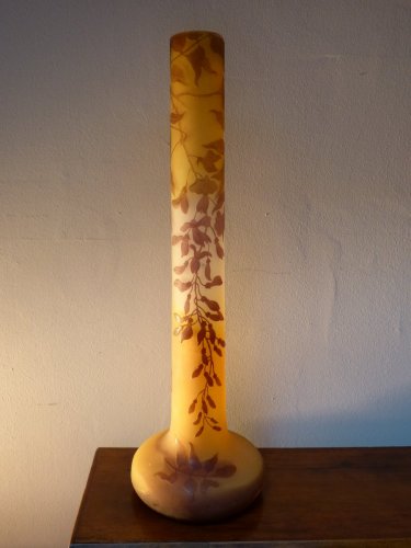 Antiquités - Emile Gallé - Grand vase Art Nouveau motif de Glycine