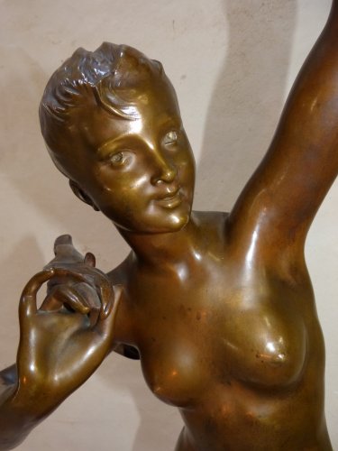 Art nouveau - Large bronze lighting &quot;Nymph with thistles&quot; - François Laurent Rolard (1842-1912)