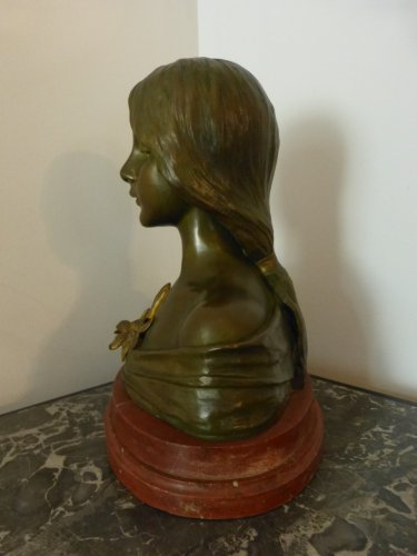 Emmanuel Villanis (1858-1914) - Jeune fille aux Lys, buste en bronze Art Nouveau - Galerie Vaudemont