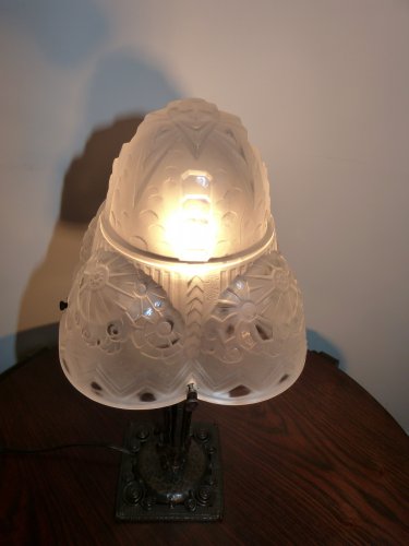 Luminaires Lampe - Müller Frères Luneville Lampe art déco en verre moulé pressé