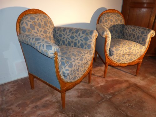 Sièges Fauteuil & Bergère - Paul Follot (1877-1941), paire de bergères art déco, modèle aux draperies