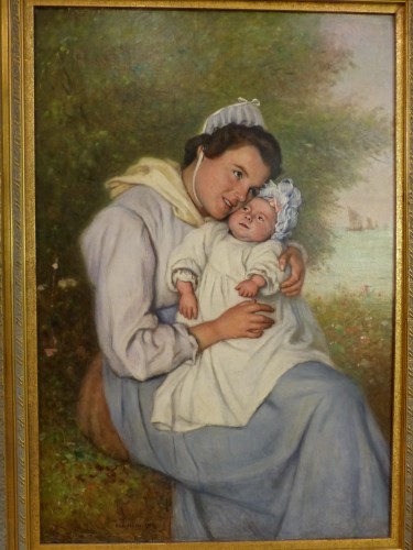 Jacques Eugène Feyen (1815-1908) -  Mère et son enfant - Tableaux et dessins Style Art nouveau