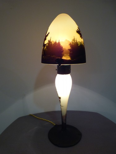 Luminaires Lampe - Müller Frères Luneville Lampe champignon Art nouveau au paysage vosgien