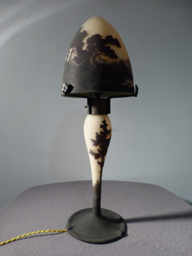 Müller Frères Luneville Lampe champignon Art nouveau au paysage vosgien - Art nouveau