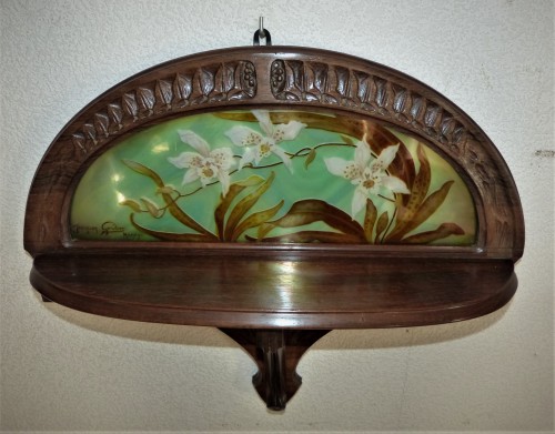 Verrerie, Cristallerie  - Jacques Grüber - Console d'applique motif Orchidées Art nouveau