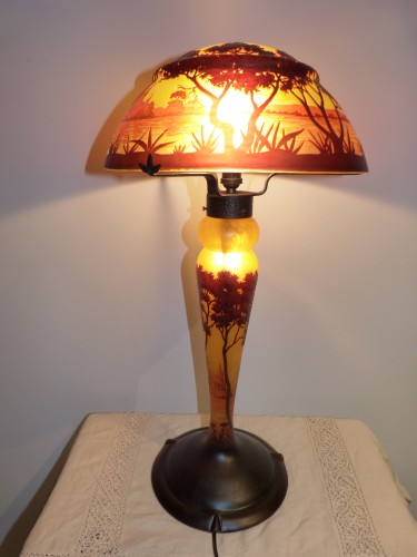 Daum Nancy, lampe Art nouveau au paysage - Art nouveau