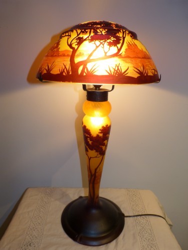 Art nouveau - Daum Nancy, lampe Art nouveau au paysage