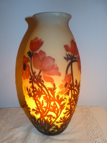 Antiquités - Müller Frères Lunéville Grand vase Art nouveau en verre gravé.