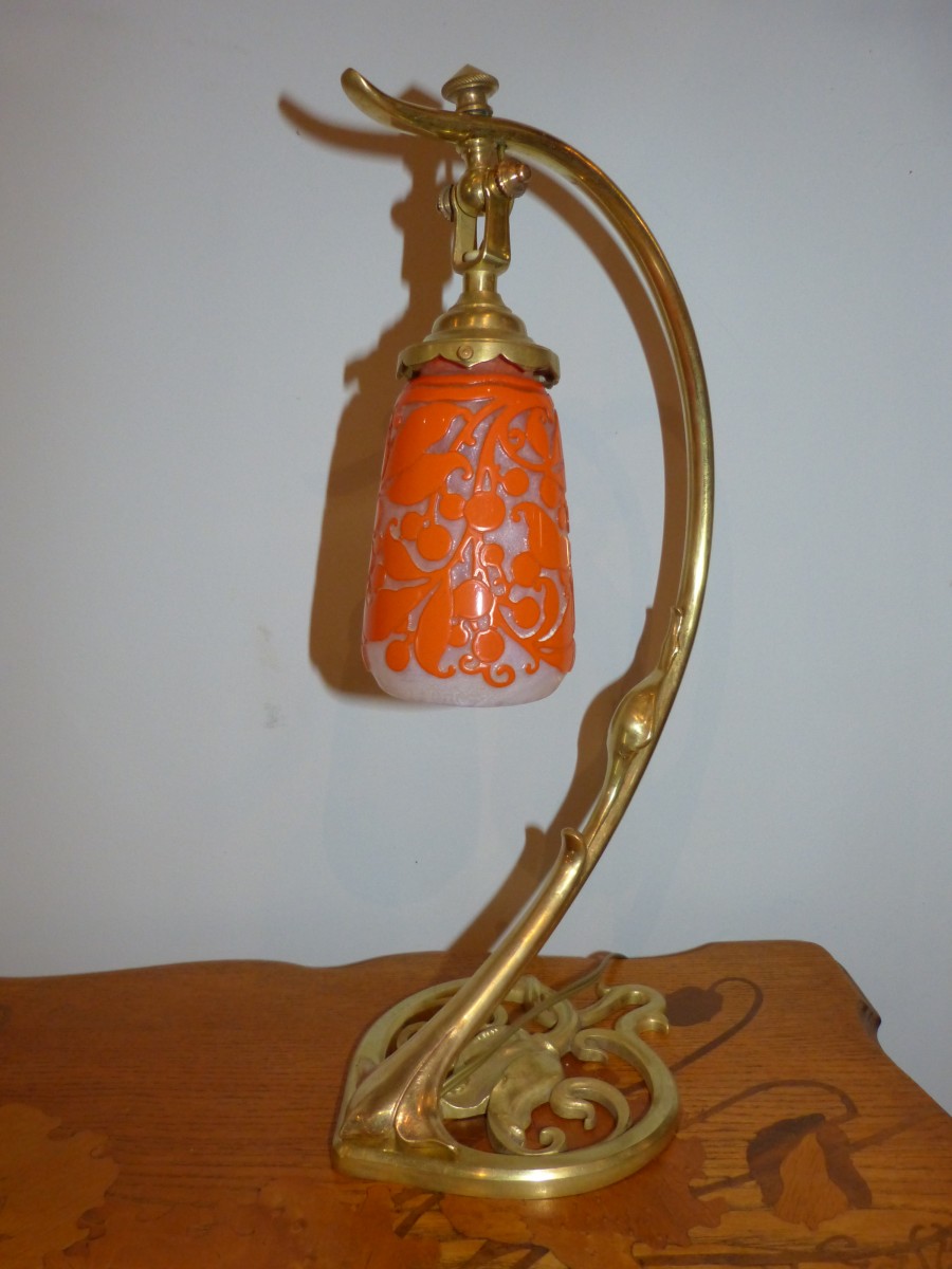 Gravée Tulipe Daum Table Pied NancyLampe De Art Bronze Nouveau n0wk8OP