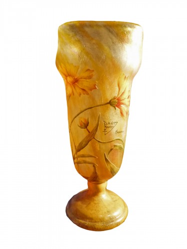 Daum Nancy - Grand vase Gravé et émaillé au décor de Coréopsis