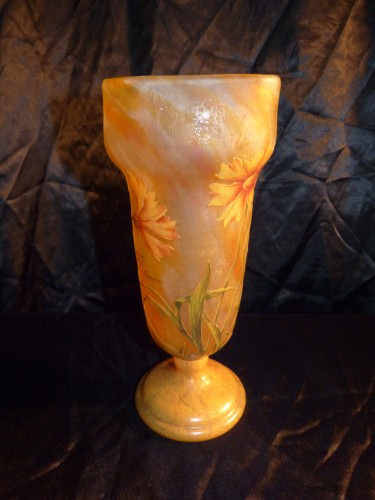 Daum Nancy - Large Engraved and enamelled vase with Coréopsis - Glass & Crystal Style Art nouveau