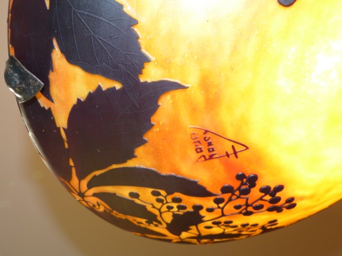 Art nouveau - Daum Nancy lustre Vasque décor gravé vigne vierge