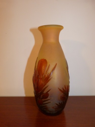 Emile Gallé, Beau Vase Soufflé décor Crocus art nouveau - Verrerie, Cristallerie Style Art nouveau