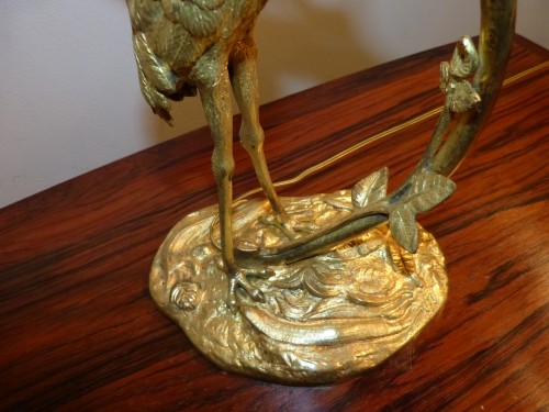 Art nouveau - Lampe Gallé au Volubilis, pied bronze doré à l'Ibis