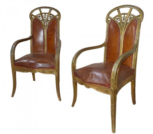 Paire de fauteuils Art Nouveau aux clématites - Louis Majorelle