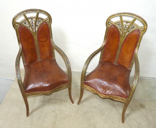 Paire de fauteuils Art Nouveau aux clématites - Louis Majorelle - Sièges Style Art nouveau