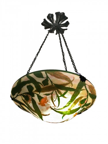 Daum Nancy Suspension, lustre plafonnier, vasque décor Eucalyptus Art nouveau