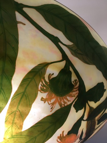 Luminaires Lustre - Daum Nancy Suspension, lustre plafonnier, vasque décor Eucalyptus Art nouveau
