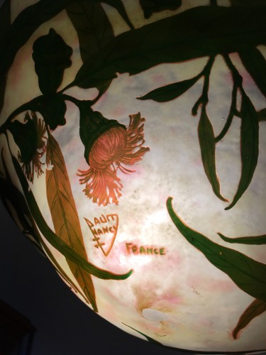 Daum Nancy Suspension, lustre plafonnier, vasque décor Eucalyptus Art nouveau - Galerie Vaudemont