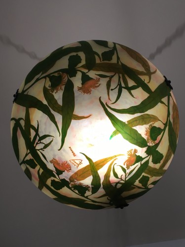 Daum Nancy Suspension, lustre plafonnier, vasque décor Eucalyptus Art nouveau - Art nouveau