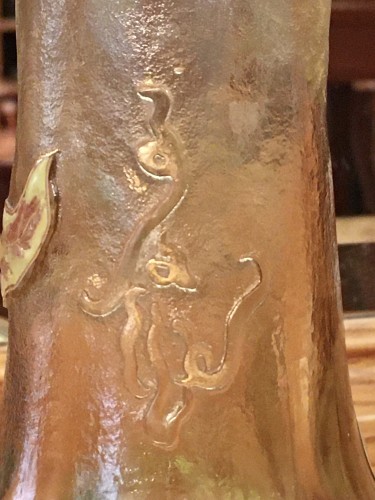 Emile Gallé - Vase décor Marguerites, signature japonisante - Verrerie, Cristallerie Style Art nouveau