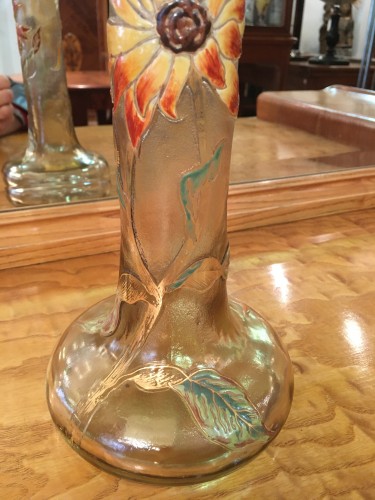 Verrerie, Cristallerie  - Emile Gallé - Vase décor Marguerites, signature japonisante