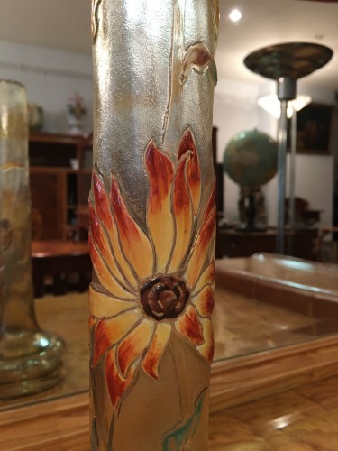 Art nouveau - Emile Gallé - Vase décor Marguerites, signature japonisante