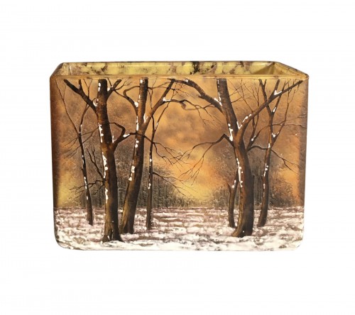 Daum, Nancy - Vase rectangulaire Paysage de Neige Art Nouveau