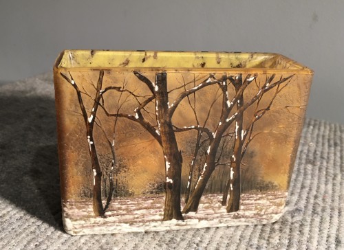 Daum, Nancy - Vase rectangulaire Paysage de Neige Art Nouveau - Galerie Vaudemont