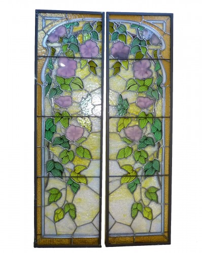 Jacques Grüber - Paire de vitraux Art Nouveau aux clématites